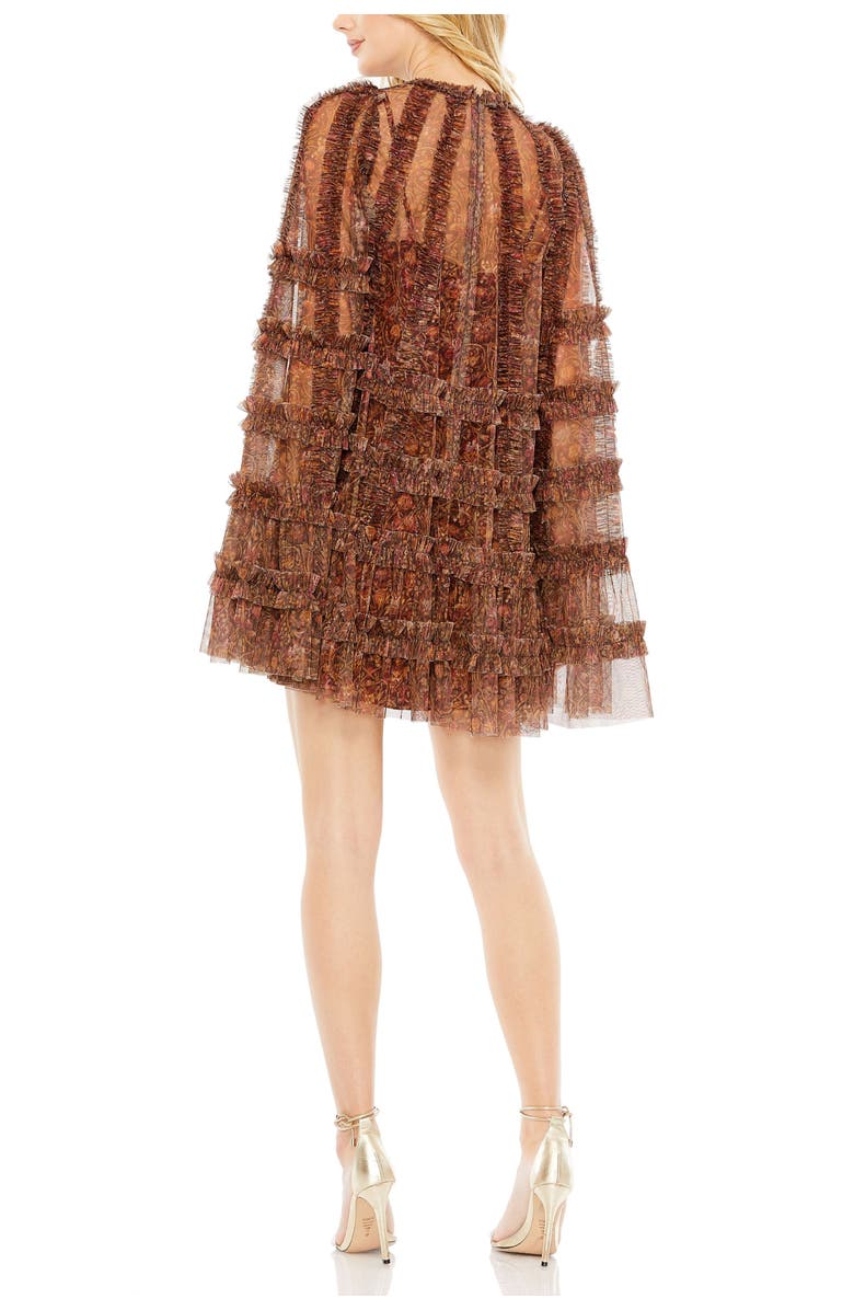 Mac Duggal Floral Print Long Flare Sleeve Mesh A-Line Dress, Alternate, color, Brown Multi