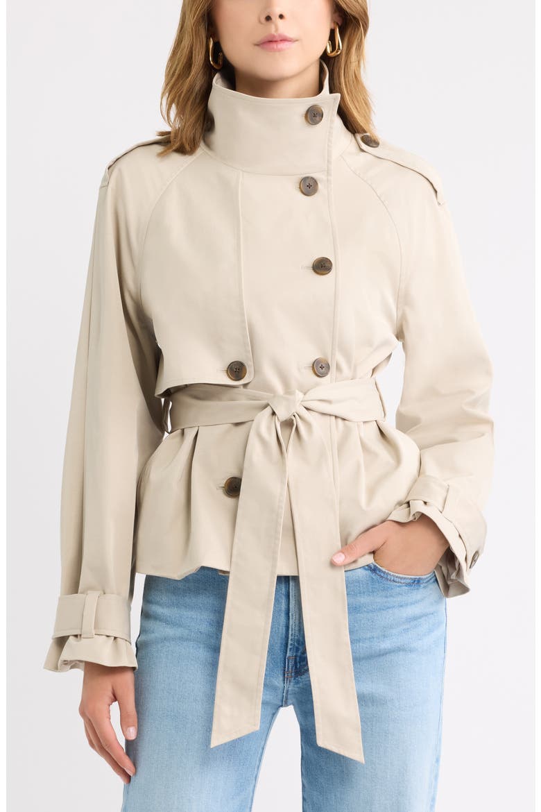 Double Breasted Crop Trench Coat, Main, color, GREY FEATHER