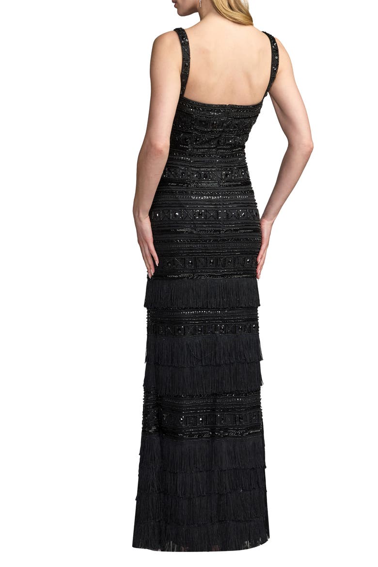 Geometric Embellished Gown With Fringe, Alternate, color, Black