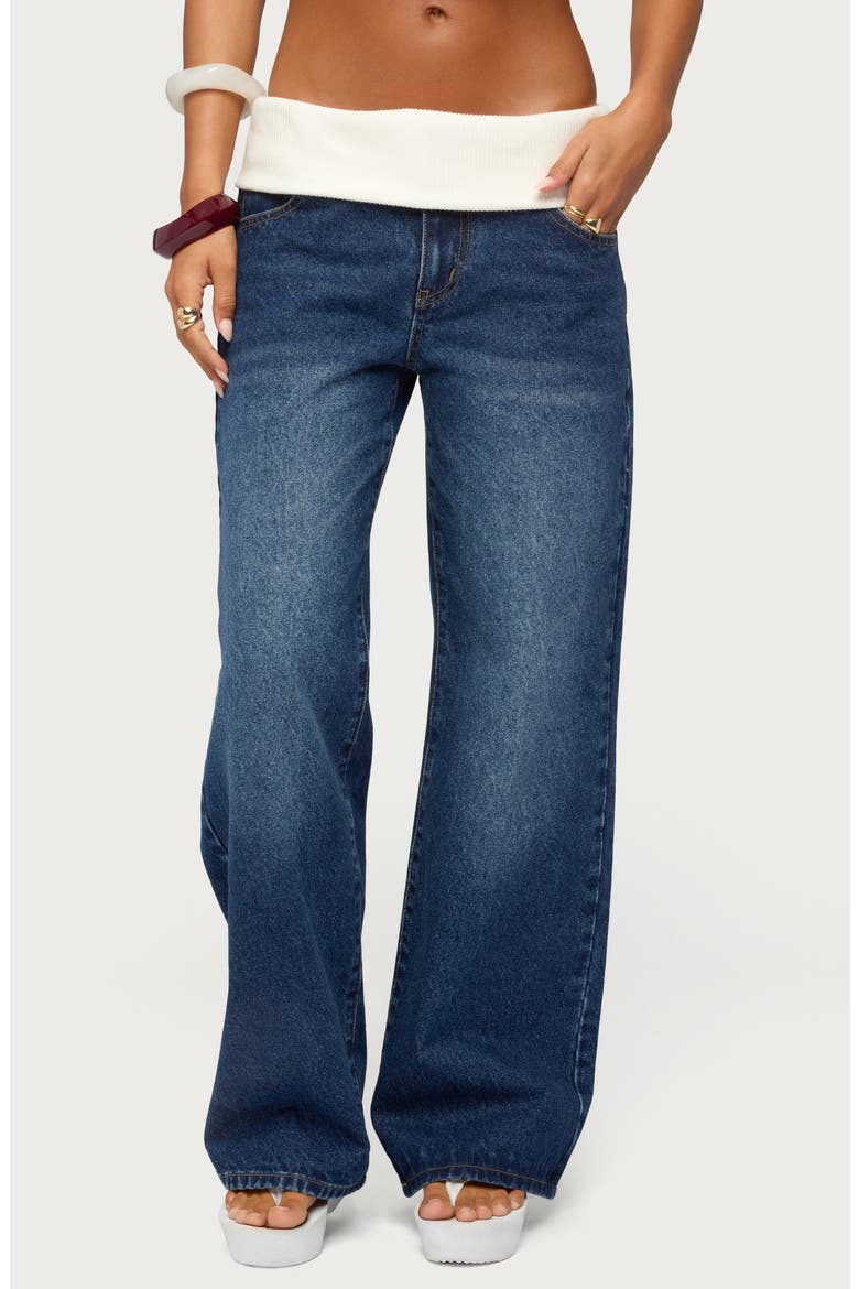 Knit Foldover Baggy Jeans, Main, color, MEDIUM-BLUE-WASHED