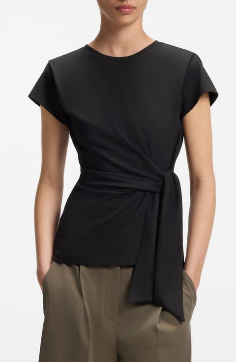 Erlan Tie Waist Cap Sleeve Top