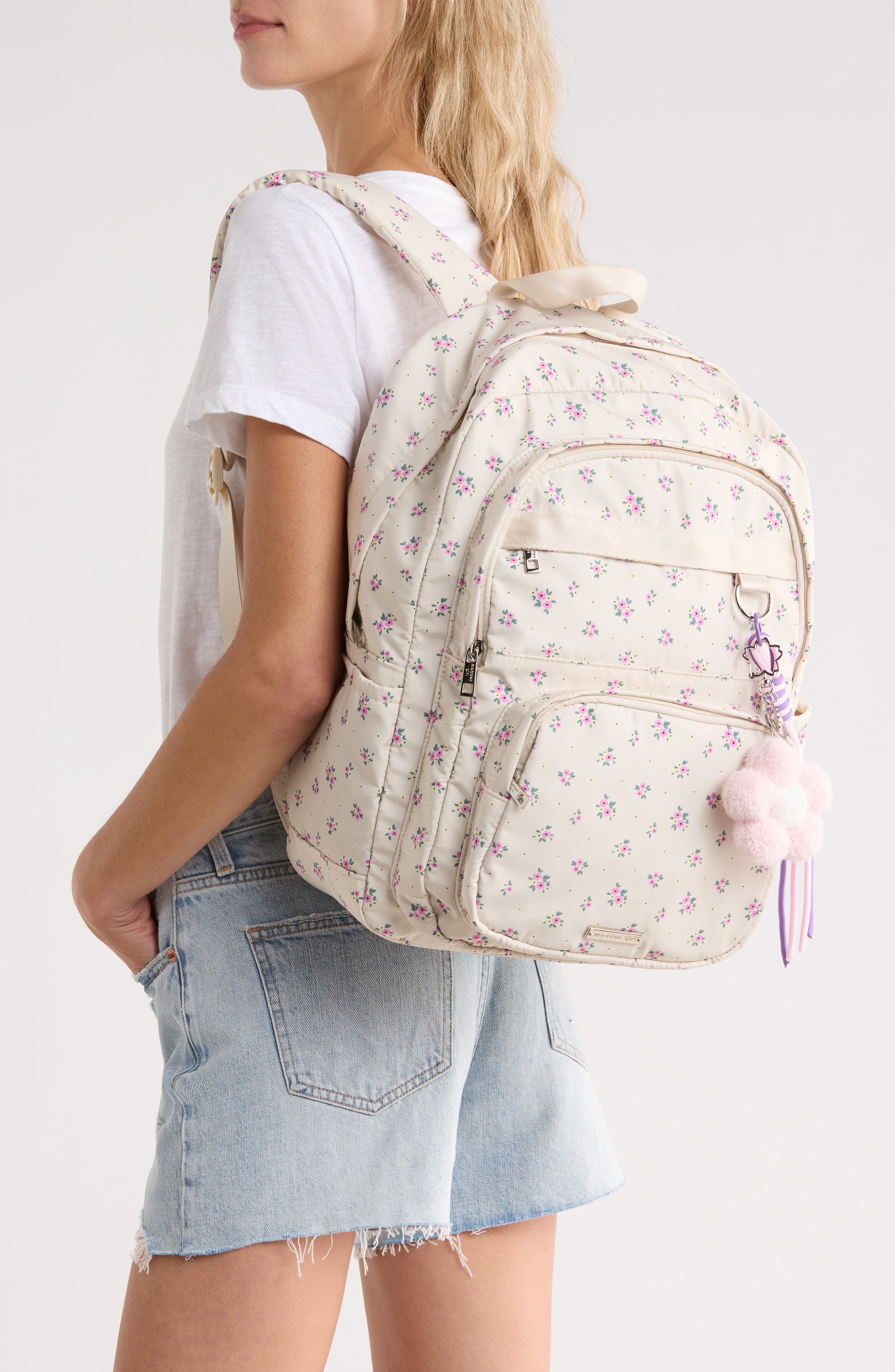 Polka Dot Nylon Dome Backpack, Alternate, color, CREAM FLORAL