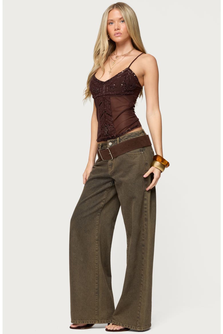 Azelia Beaded Mesh Camisole, Alternate, color, BROWN