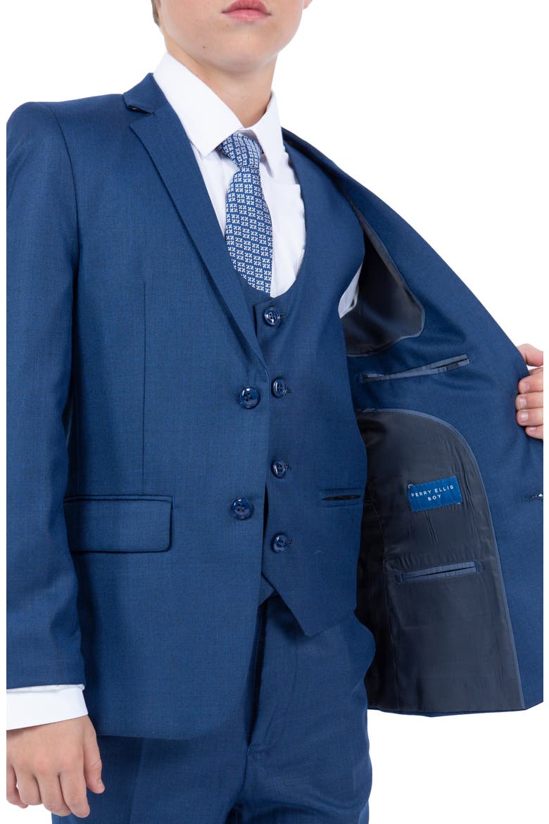 Kids' Blue Five-Piece Sharkskin Suit, Alternate, color, BLUE