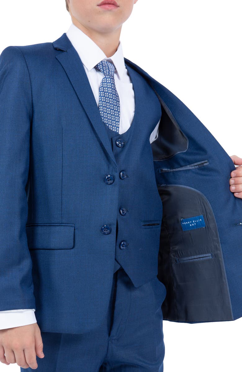 Perry Ellis Kids' Blue Five-Piece Sharkskin Suit, Alternate, color, 