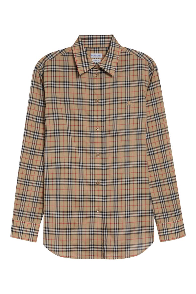 Emma Check Cotton Poplin Button-Up Shirt, Alternate, color, SAND IP CHECK