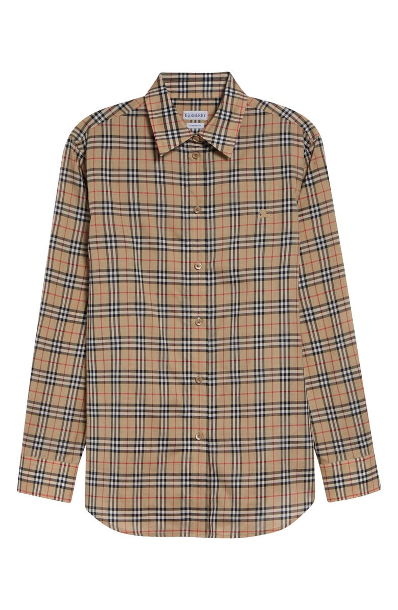 Burberry Emma Check Cotton Poplin Button-Up Shirt, Main, color, Sand Ip Check