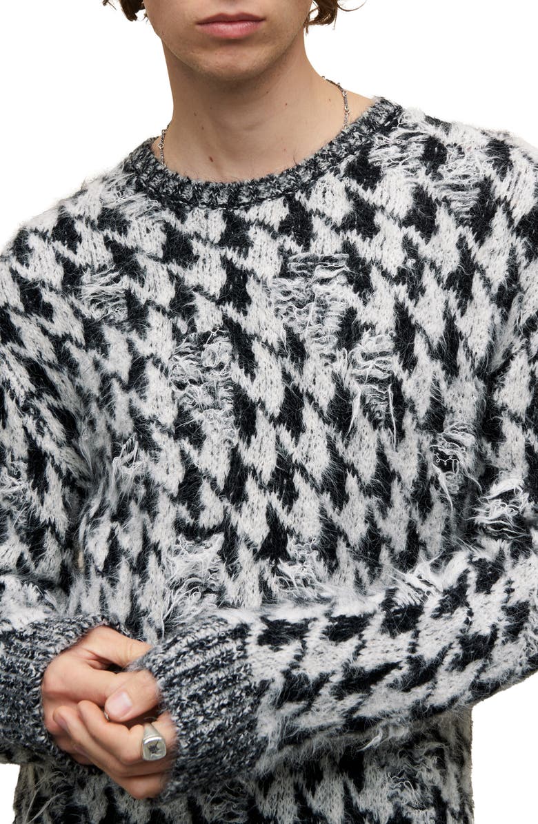 John Varvatos Vance Houndstooth Aplaca Blend Crewneck Sweater, Alternate, color, 