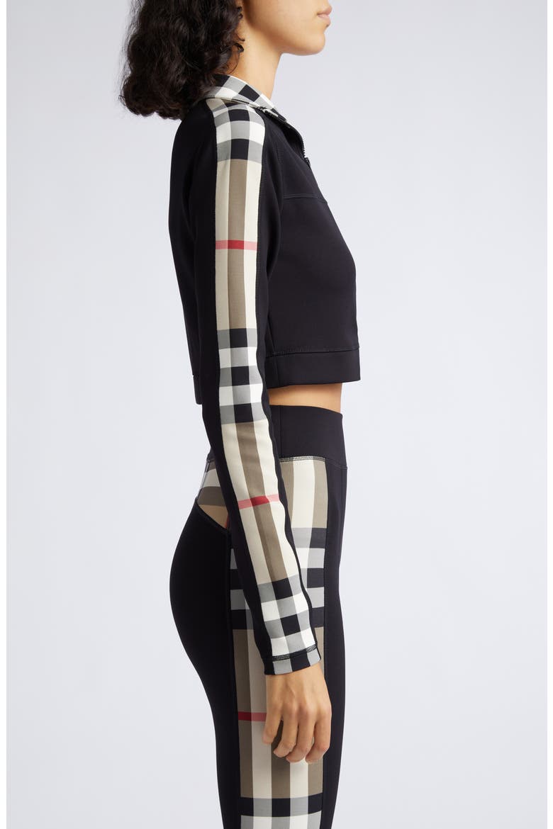 Cynthia Crop Check Panel Front Zip Top, Alternate, color, BLACK