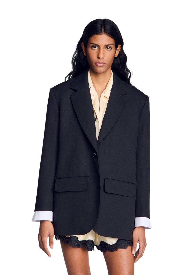 Mixed-material satin jacket, Main, color, Black