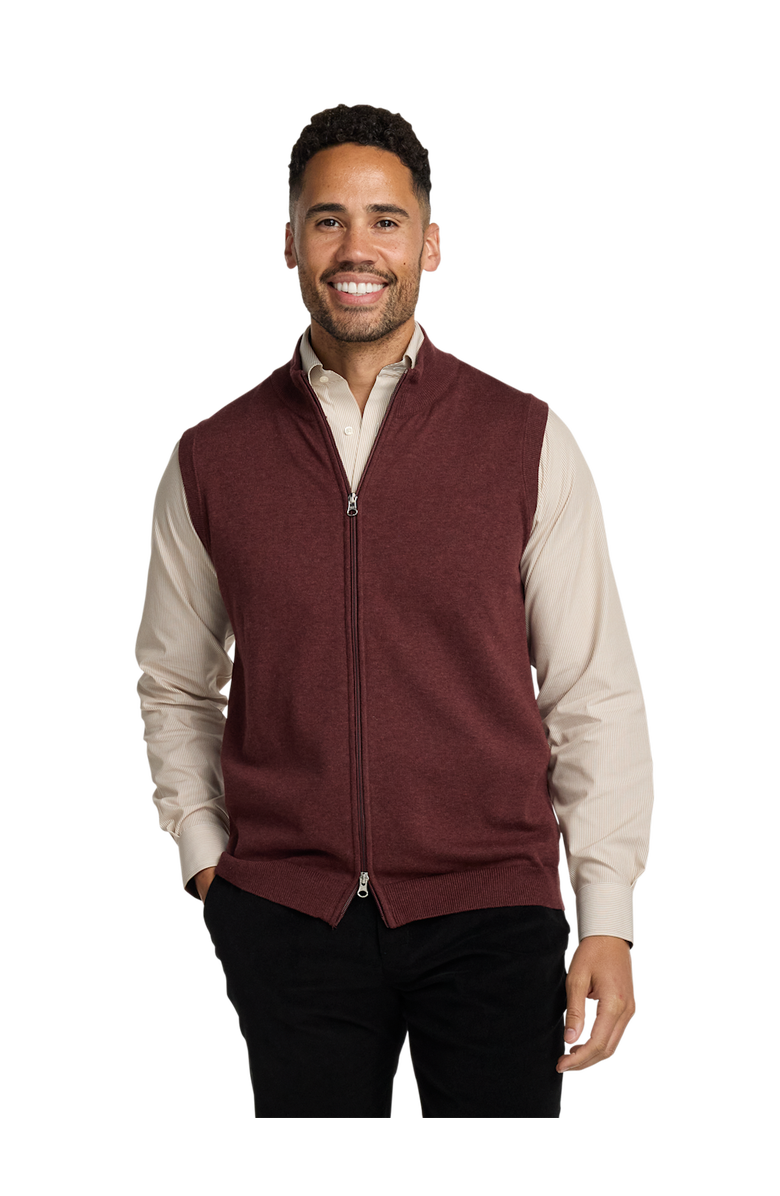 Paul Fredrick Cotton Full Zip Mock Neck Vest, Alternate, color, Burgundy