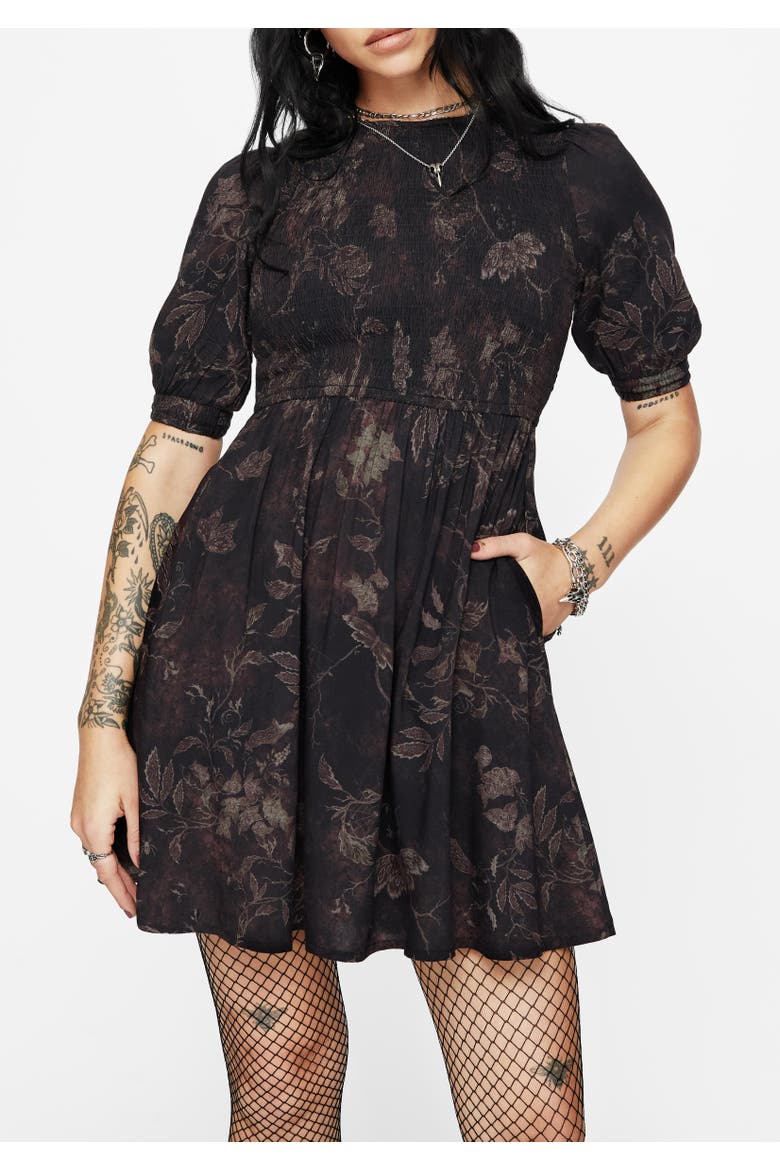 Ashmire Woodland Moth Mini Dress, Alternate, color, Black