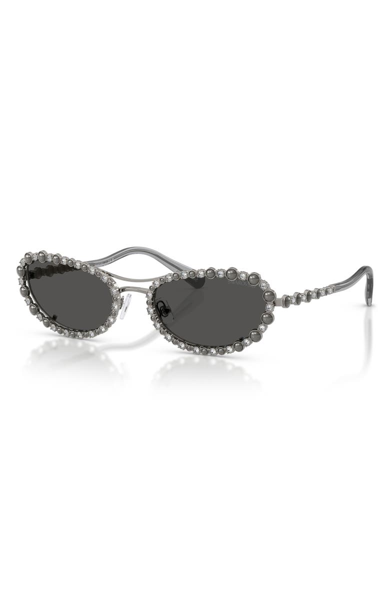 Swarovski 56mm Oval Sunglasses, Alternate, color, Gunmetal / Dark Grey