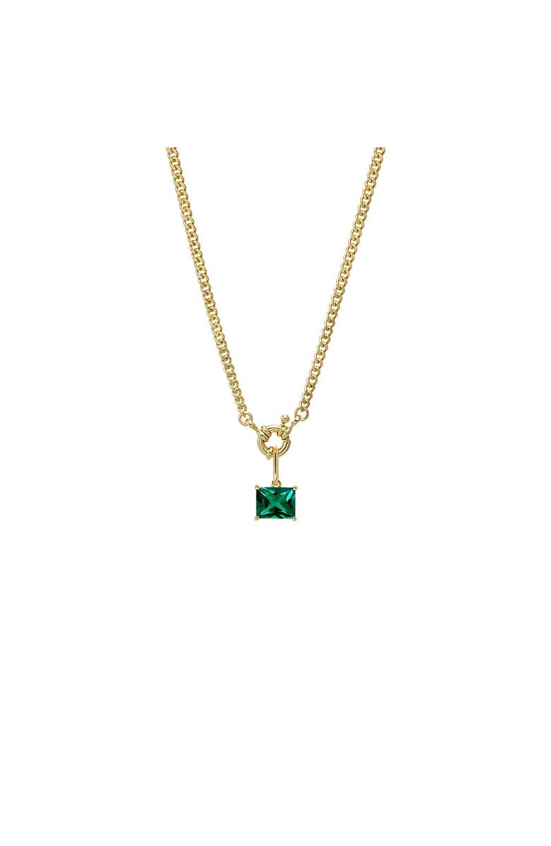 BY ADINA EDEN Colored CZ Emerald Charm Cuban Toggle Necklace, Main, color, Emerald Green