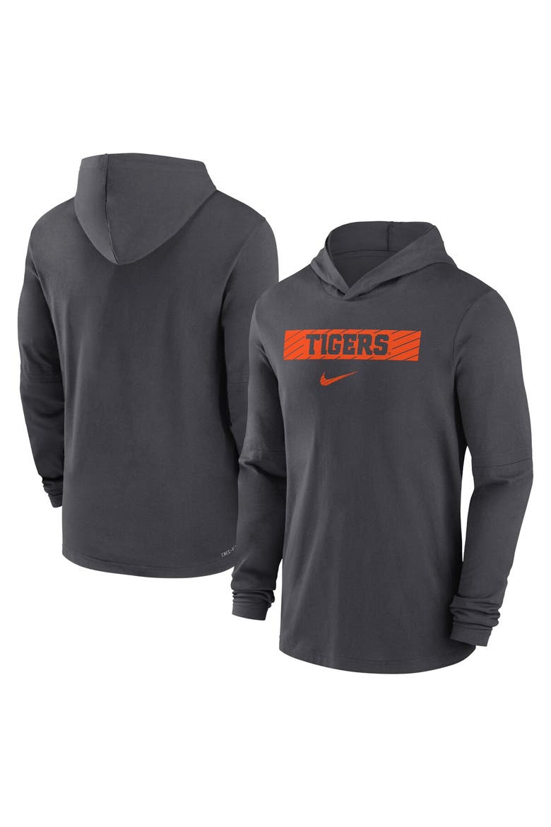 Men's Nike Anthracite Clemson Tigers 2024 Sideline Hoodie Performance Long Sleeve T-Shirt, Main, color, Anthracite