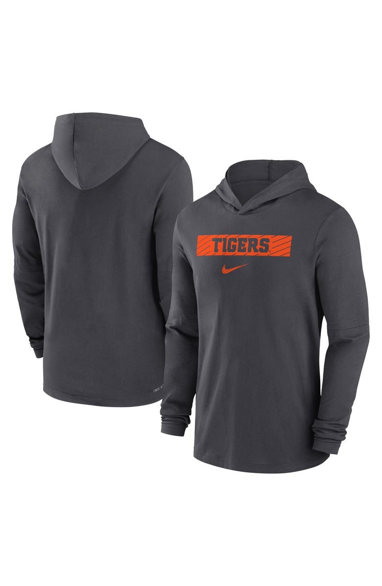 Nike Men's Nike Anthracite Clemson Tigers 2024 Sideline Hoodie Performance Long Sleeve T-Shirt, Main, color, Anthracite
