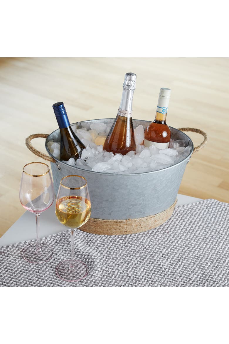 Jute Rope Wrapped Galvanized Metal Beverage Tub, Alternate, color, Silver