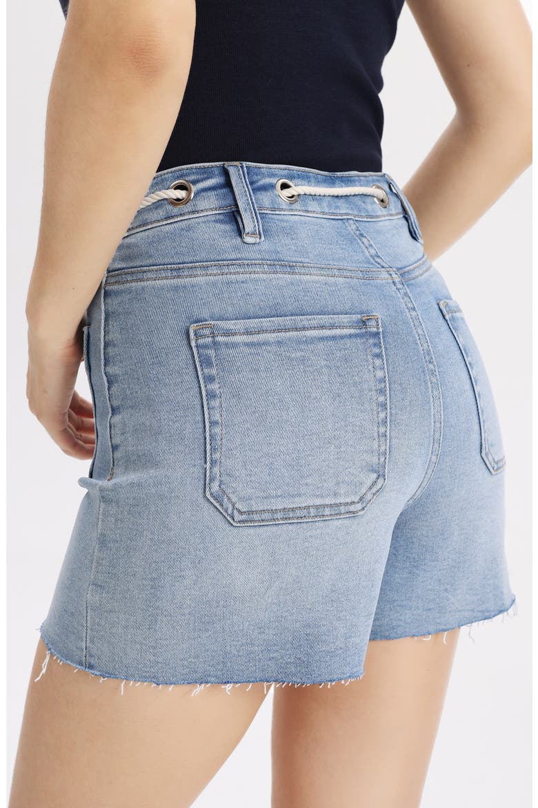 Drawstring Raw Hem High Waist Denim Shorts, Alternate, color, LIGHT BLUE