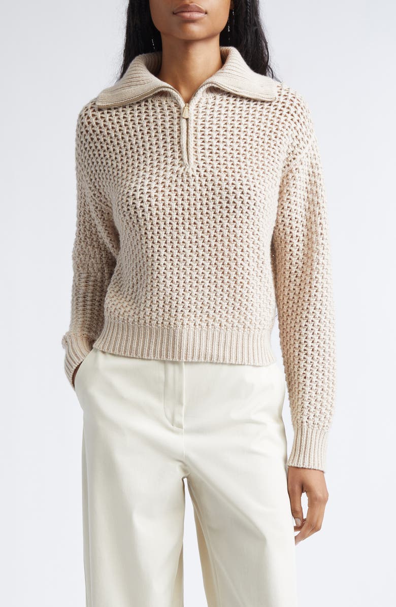 Max Mara Tequila Wool Blend Quarter Zip Sweater, Main, color, Albino