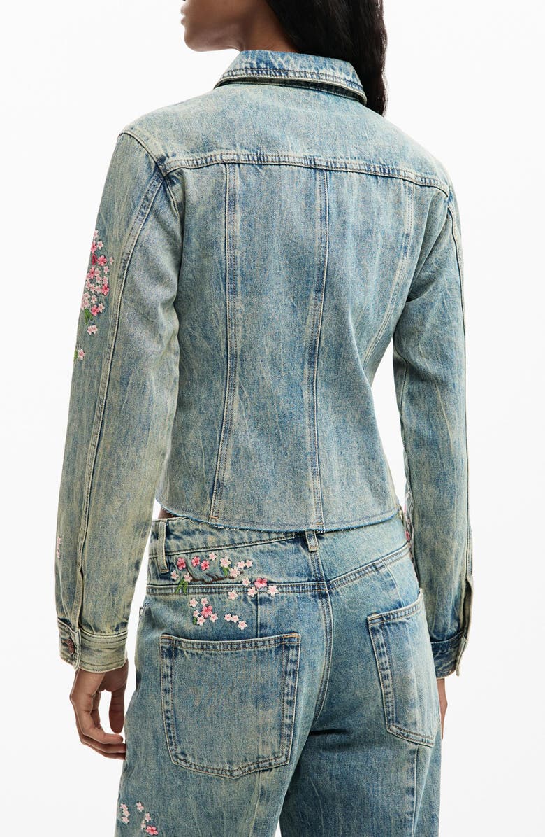 Desigual Embroidered Denim Trucker Jacket, Alternate, color,