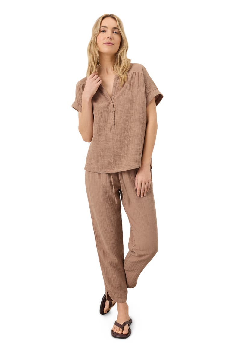 Organic Cotton Coastal Double Gauze Short Sleeve Popover, Alternate, color, Driftwood Brown