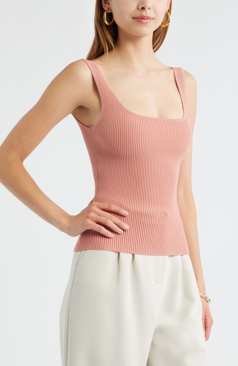 Open Edit Luxe Sculpt Rib Tank, Alternate, color, Pink Desert