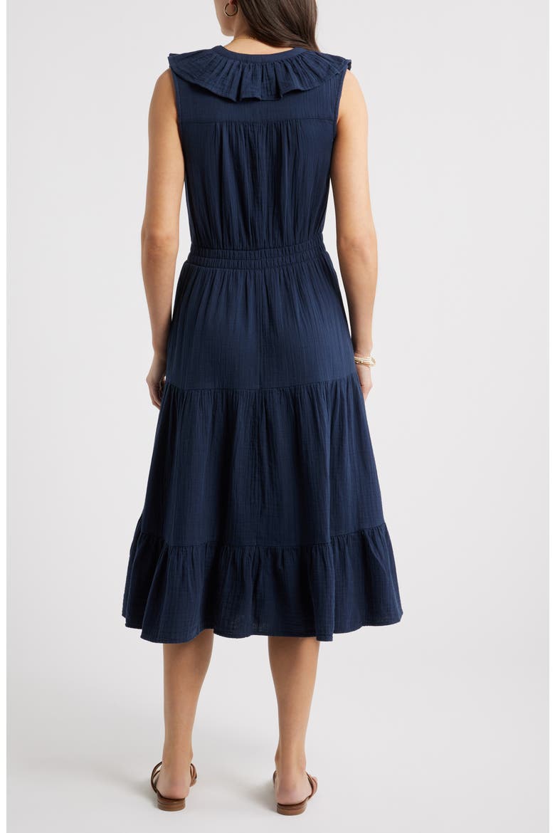 Ruffle Sleeveless Tiered Cotton Midi Dress, Alternate, color, NAVY STILL