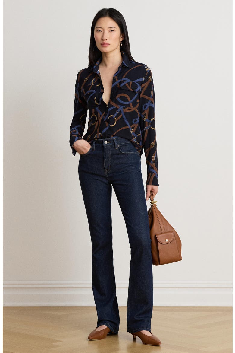 Classic Chain Print Stretch Jersey Knit Button-Up Shirt, Alternate, color, NAVY BLUE/ MULTI
