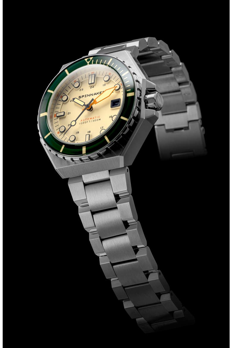 Dumas Automatic Bracelet Watch, 44mm, Alternate, color, CREAM/ SILVER