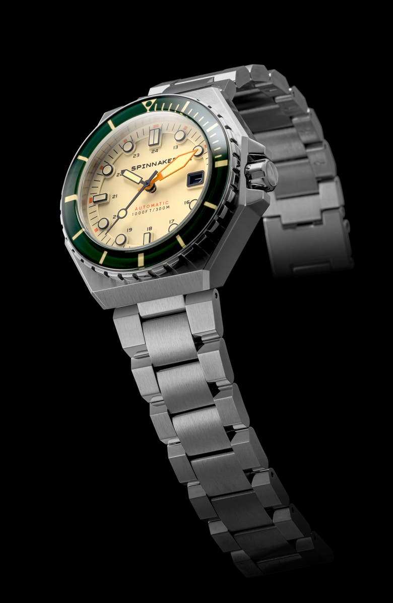 SPINNAKER Dumas Automatic Bracelet Watch, 44mm, Alternate, color, Cream/ Silver