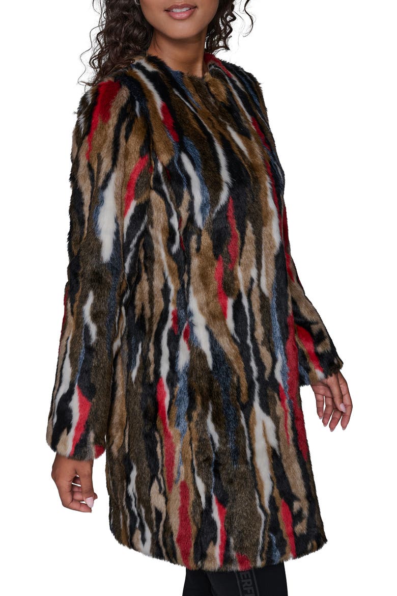 Multicolored Faux Fur Jacket, Alternate, color, BROWN MULTI
