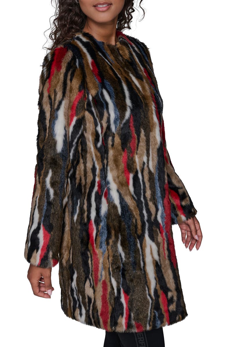 KARL LAGERFELD PARIS Multicolored Faux Fur Jacket, Alternate, color, Brown Multi