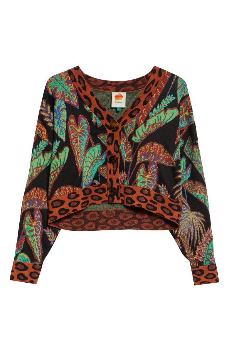 FARM Rio Cool Foliage Jacquard Crop Cardigan, Alternate, color, 