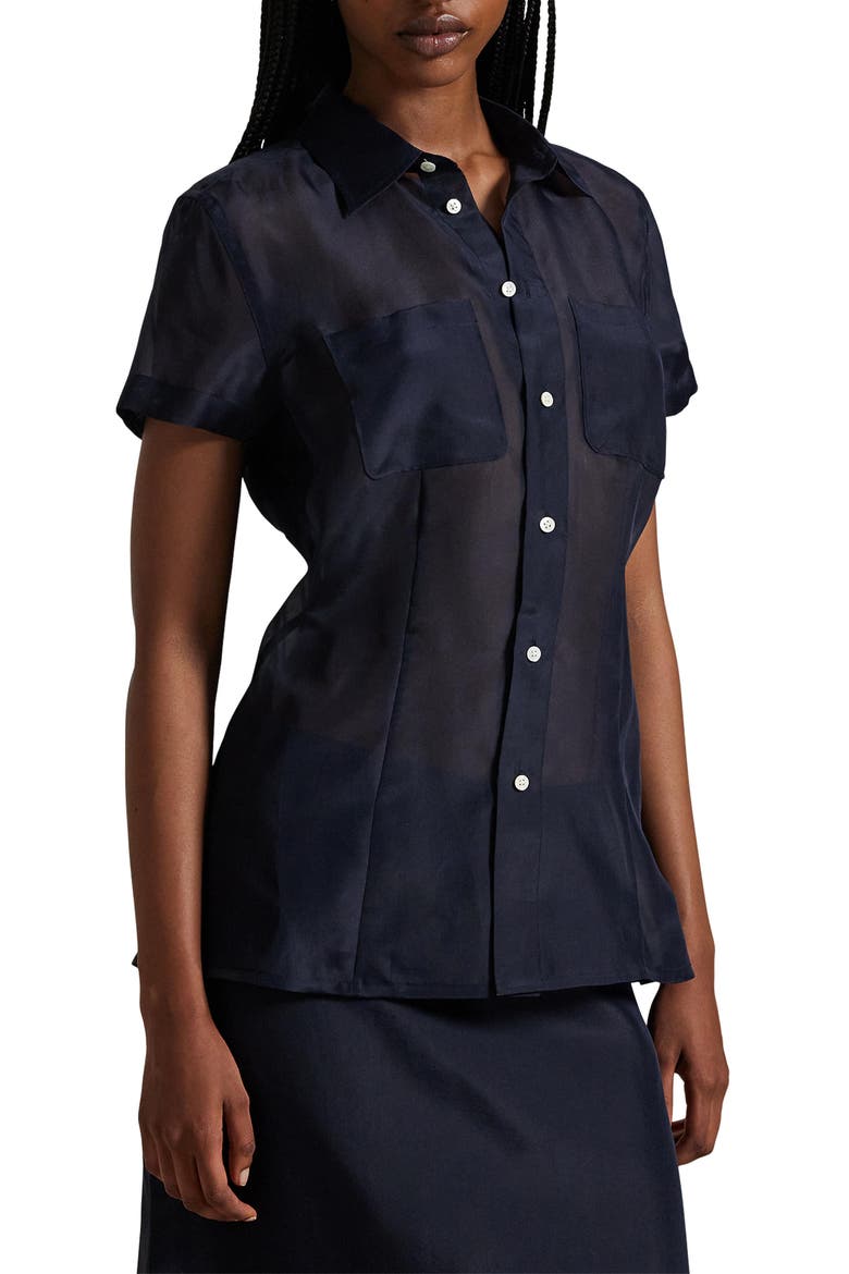 Organza Silk Shirt, Main, color, ATLANTIC