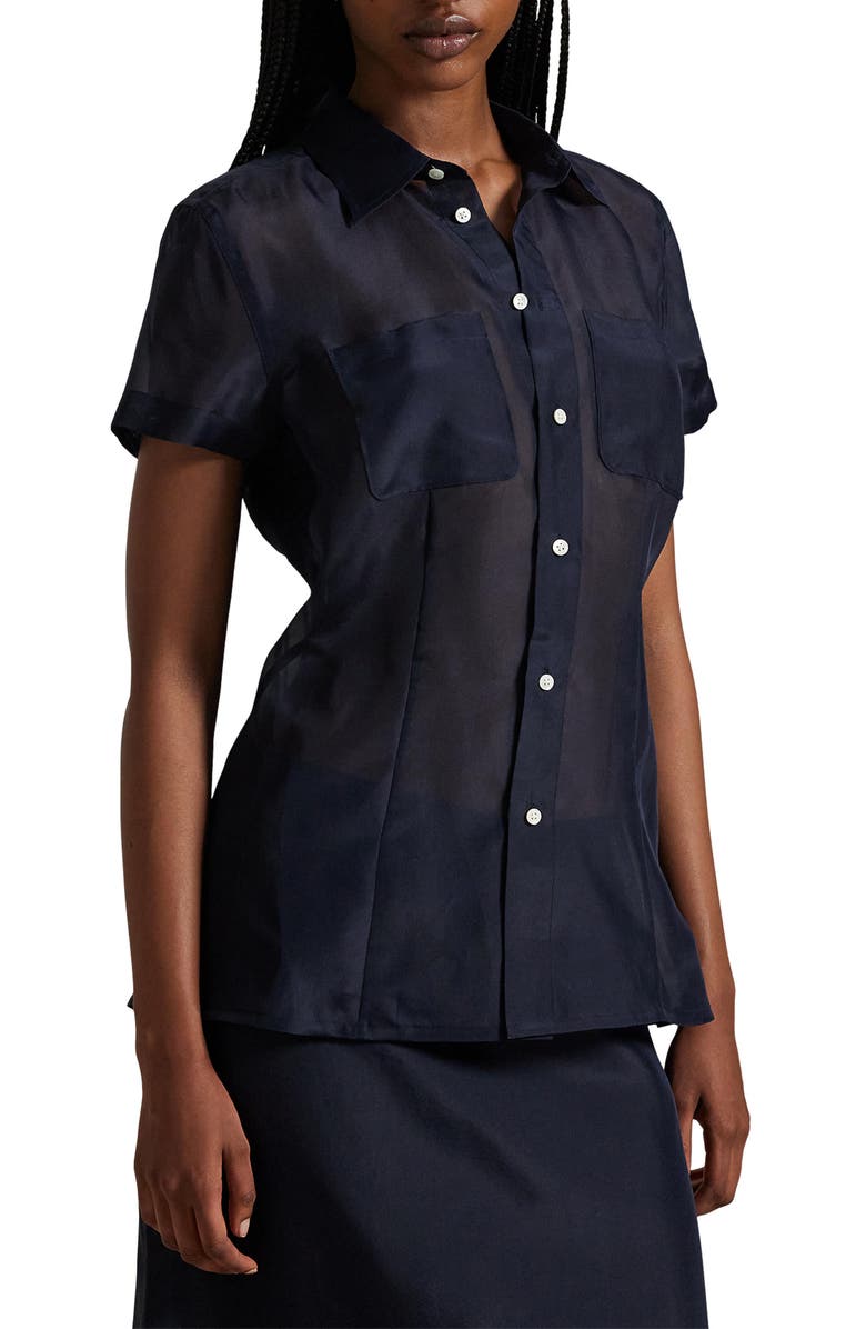 Polo Ralph Lauren Organza Silk Shirt, Main, color, Atlantic