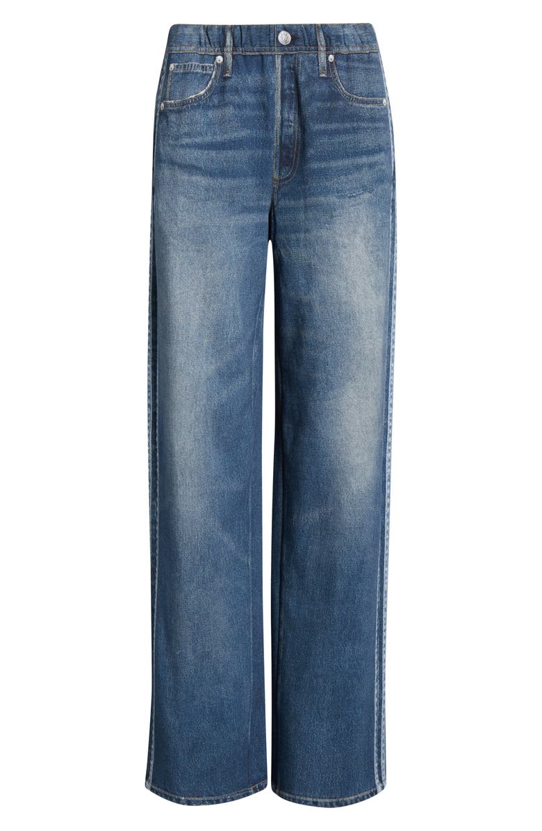 rag & bone Miramar Side Stripe High Waist Wide Leg Cotton Terry Sweatpant Track Pants, Main, color, Carnation Stripe