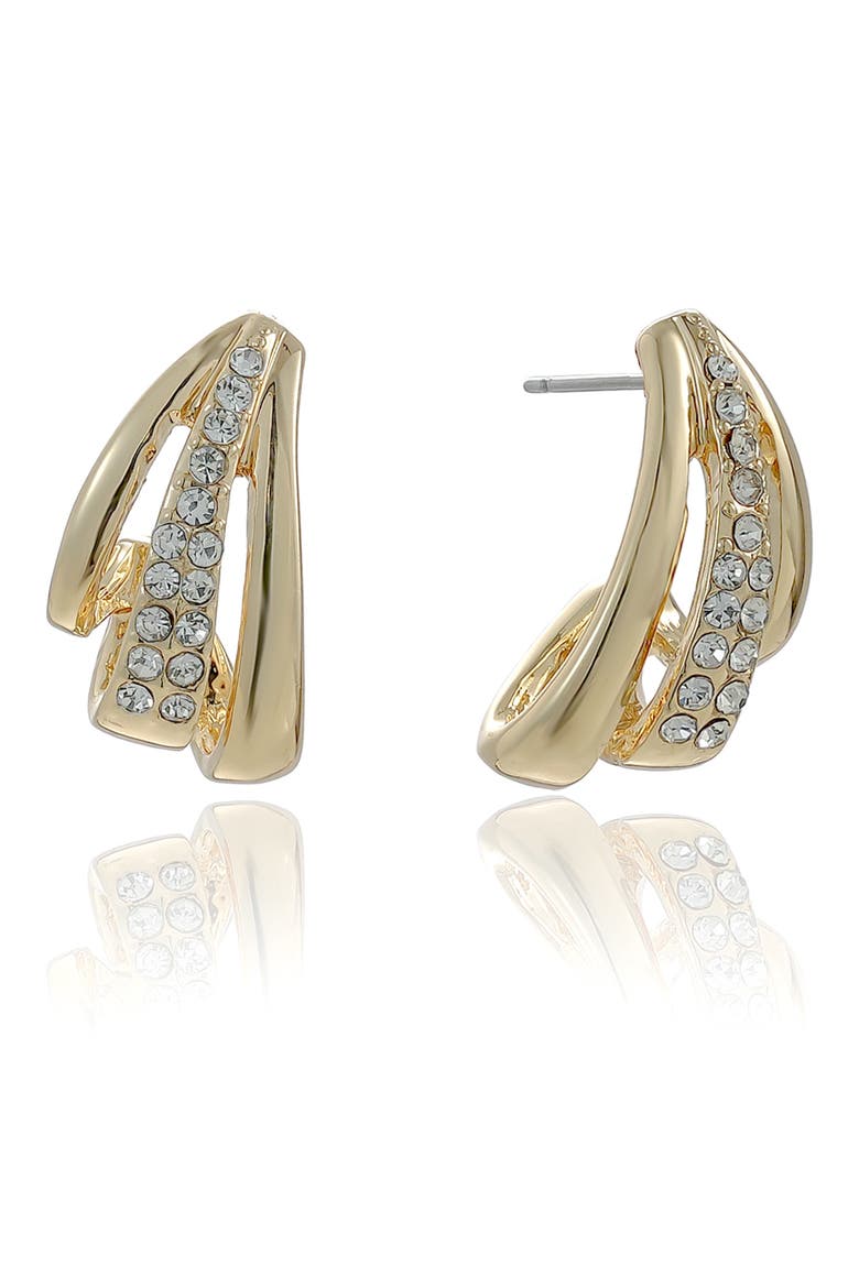 Double Cubic Zirconia Line Hoop Earrings, Main, color, GOLD