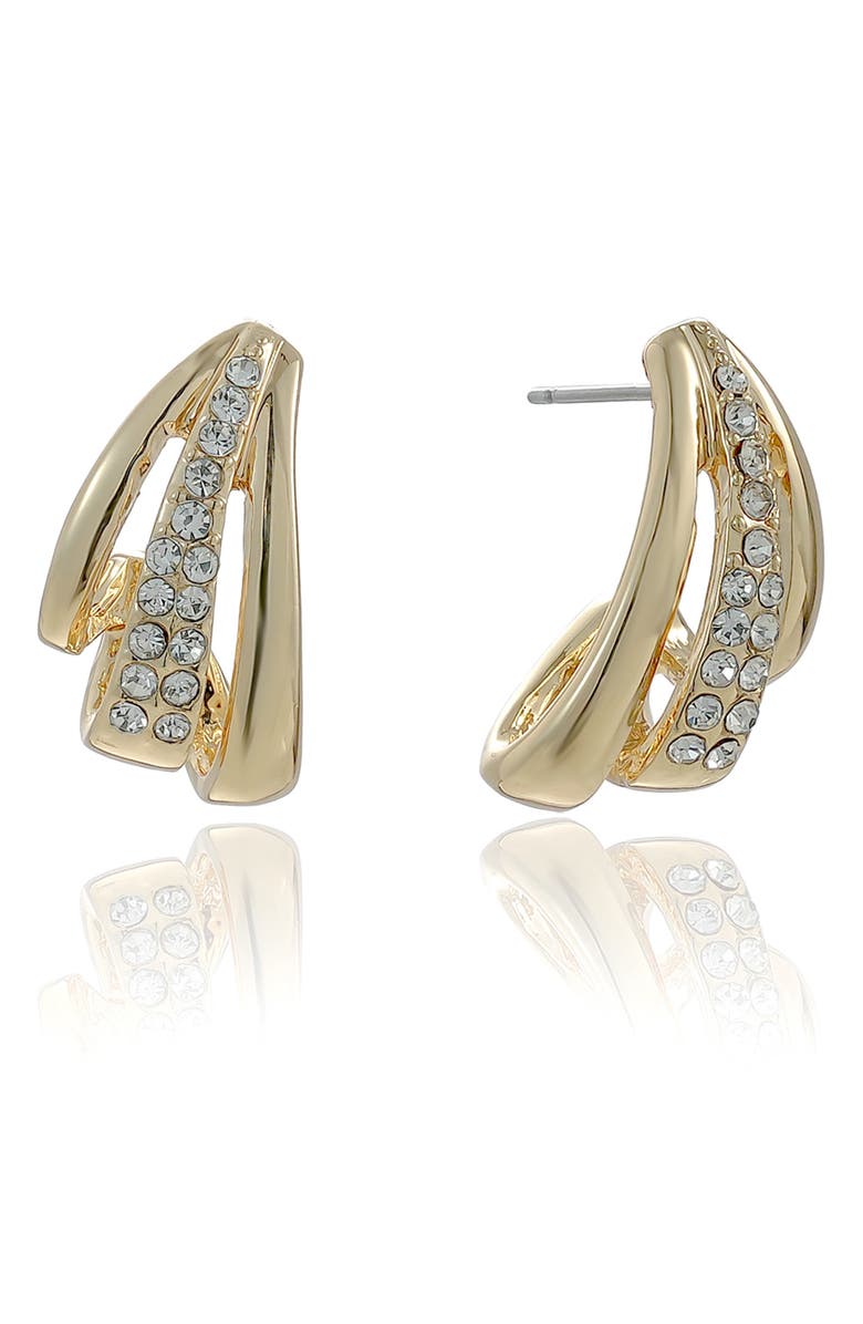 Ettika Double Cubic Zirconia Line Hoop Earrings, Main, color, Gold
