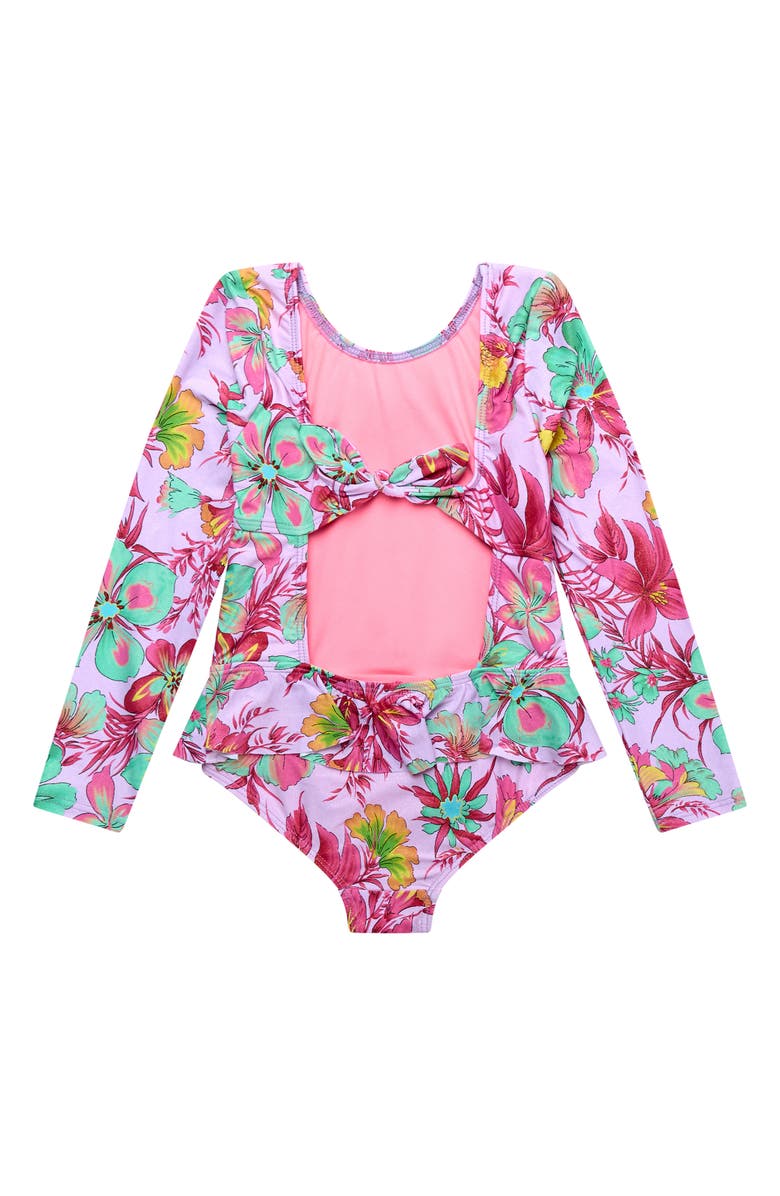 Beach Lingo Kids' Rashguard Top & Bikini Bottoms Set, Alternate, color, Lavender Multi