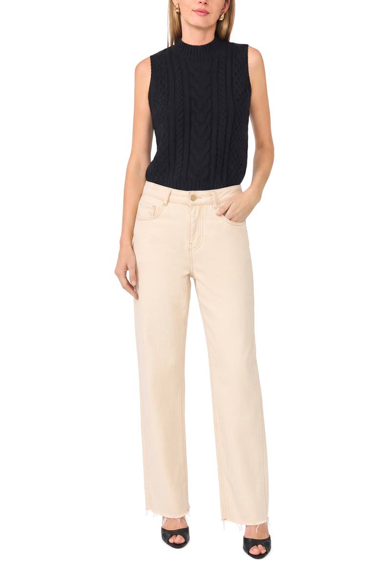 Cable Mock Neck Sweater Vest, Alternate, color, RICH BLACK