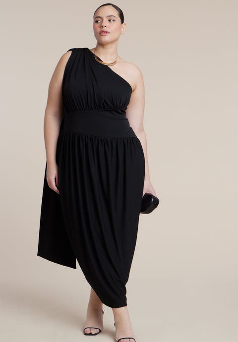 One-Shoulder Draped Maxi Dress (Plus)