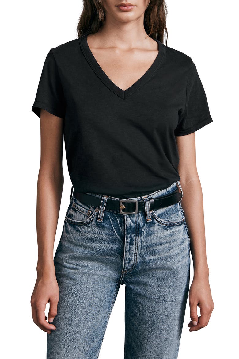 The Vee Slub Cotton T-Shirt, Main, color, BLK