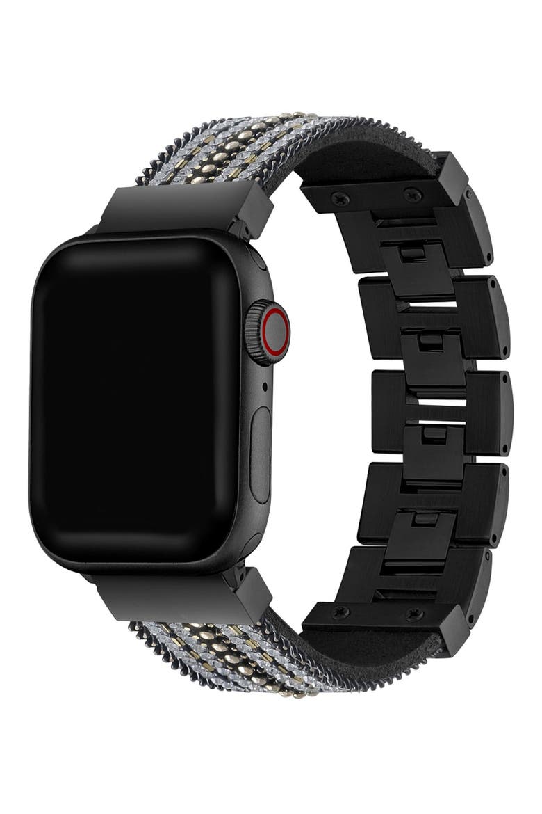 Beaded Steel Apple Watch® Watchband, Alternate, color, BLACK/SILVER