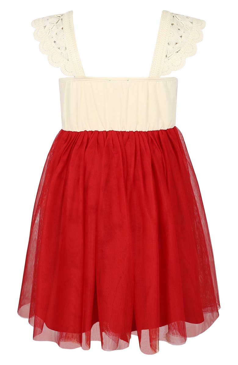 Zunie Kids' Crochet Mixed Media Dress, Alternate, color, Ivory/ Red