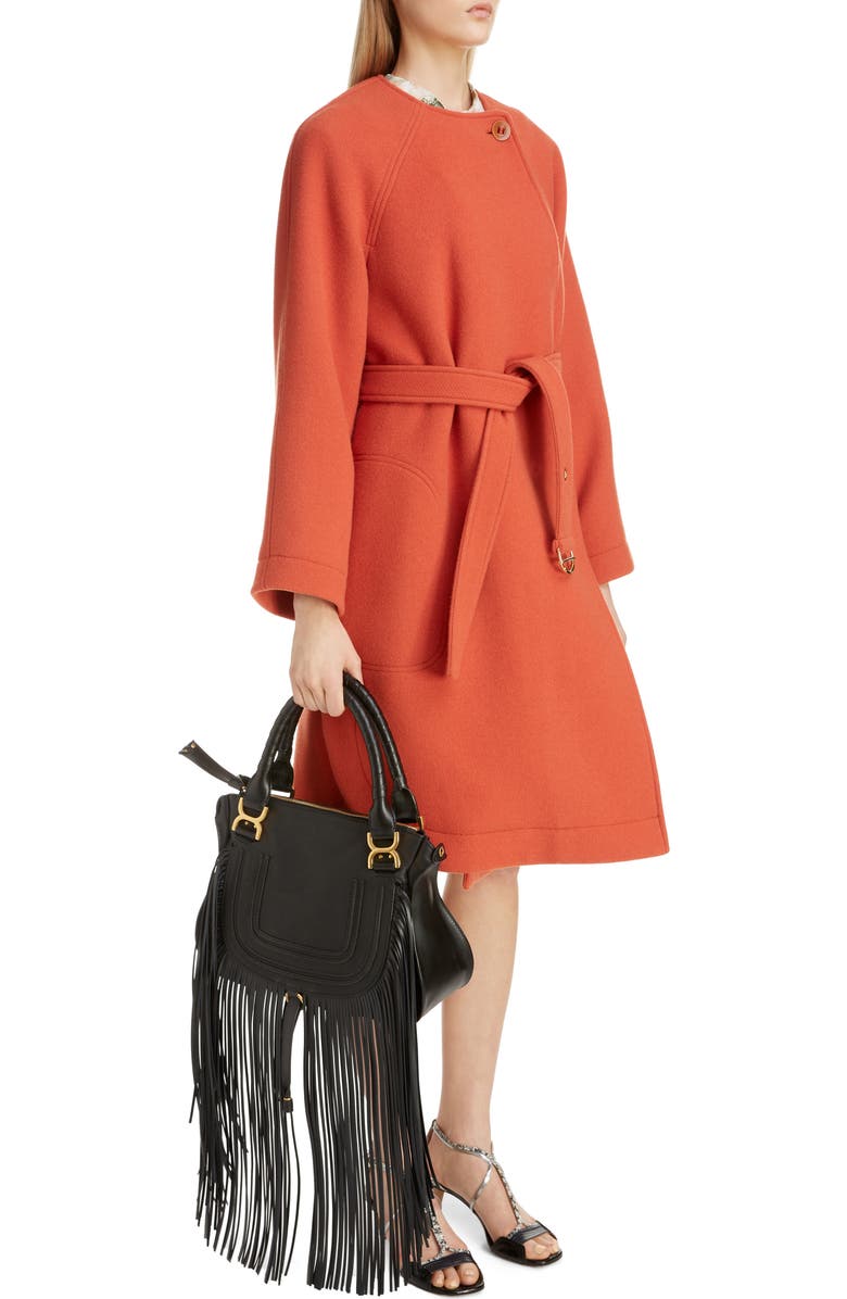 Chloé Medium Marcie Fringe Leather Satchel, Alternate, color,