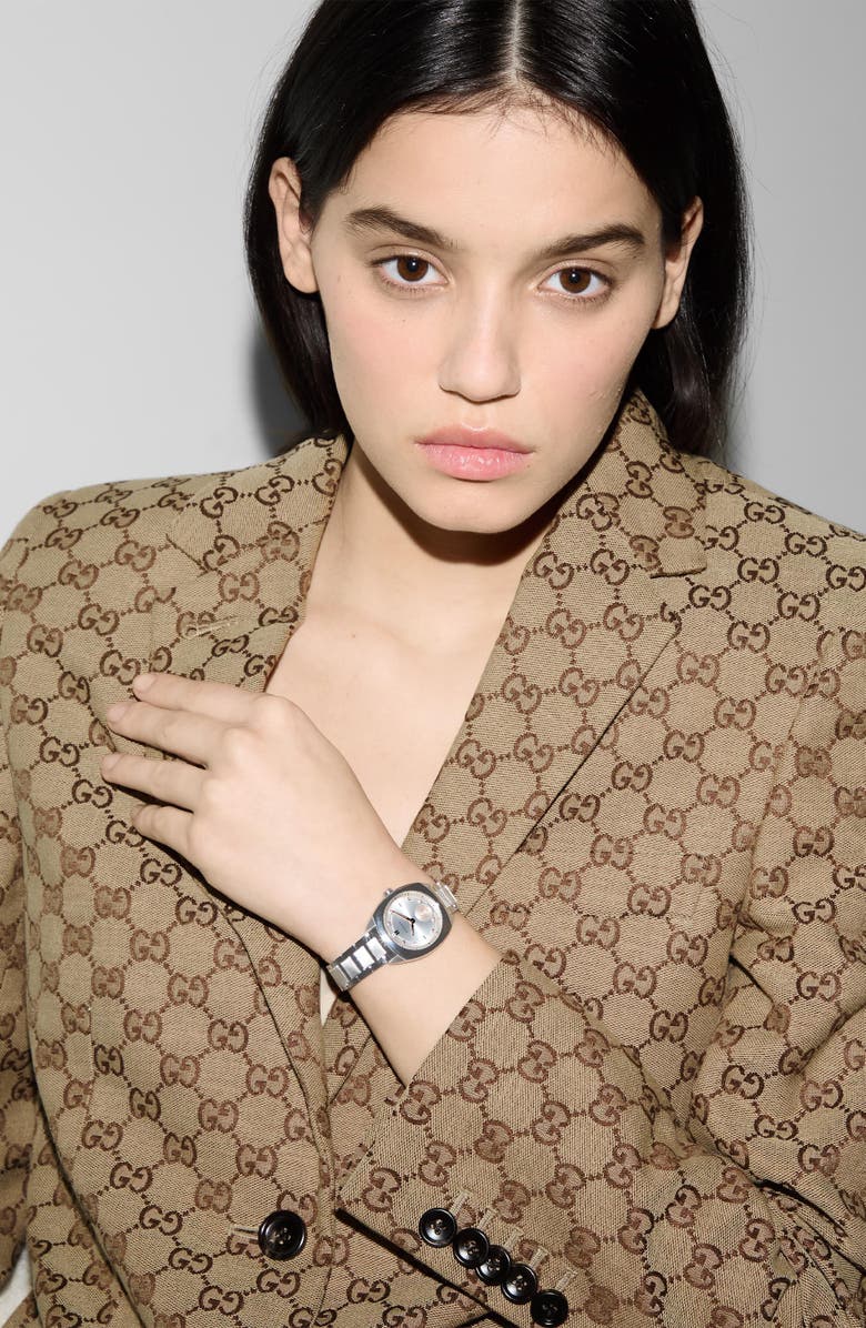 Gucci Interlocking Logo Diamond Dial Watch, 29mm, Alternate, color, Metallic Silver