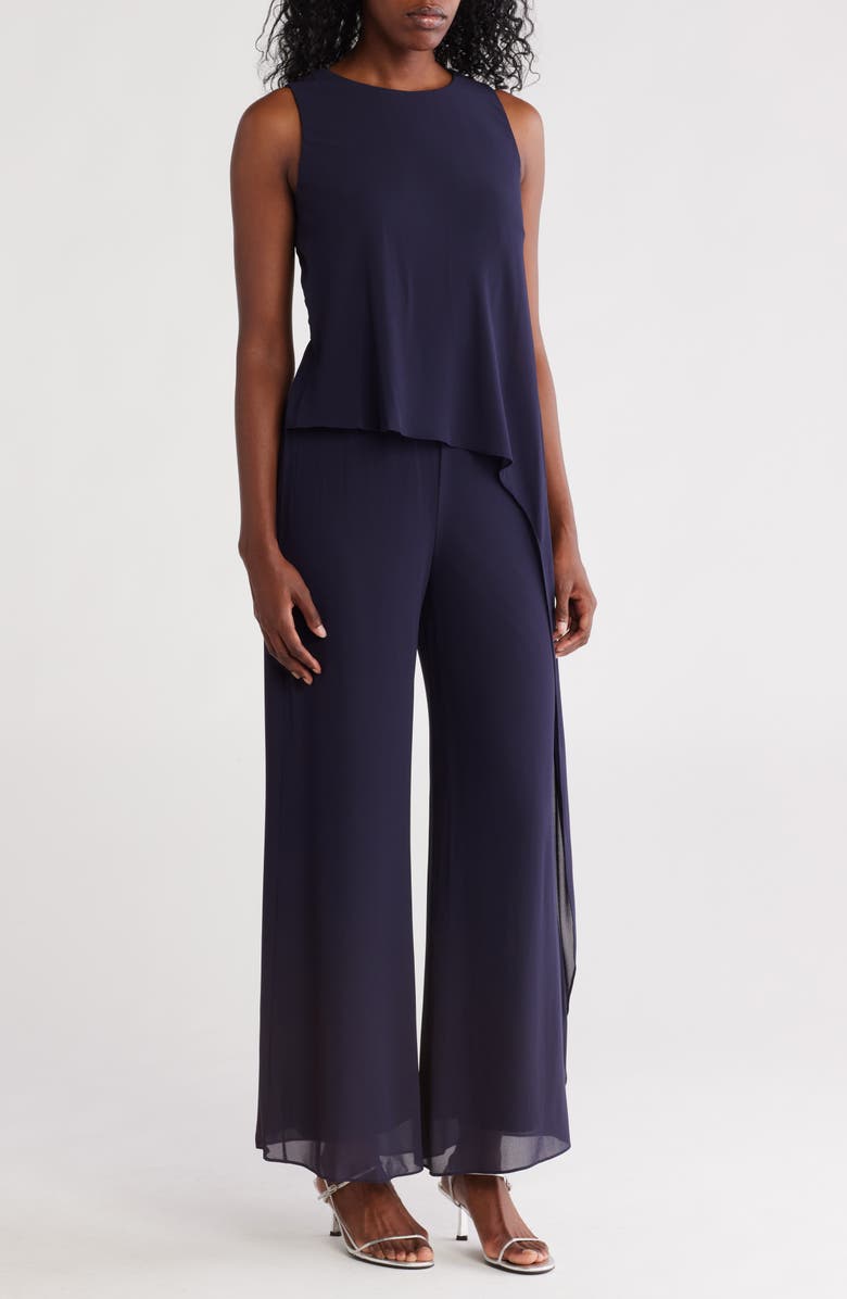 Marina Sleeveless Chiffon Cocktail Jumpsuit, Main, color, Navy