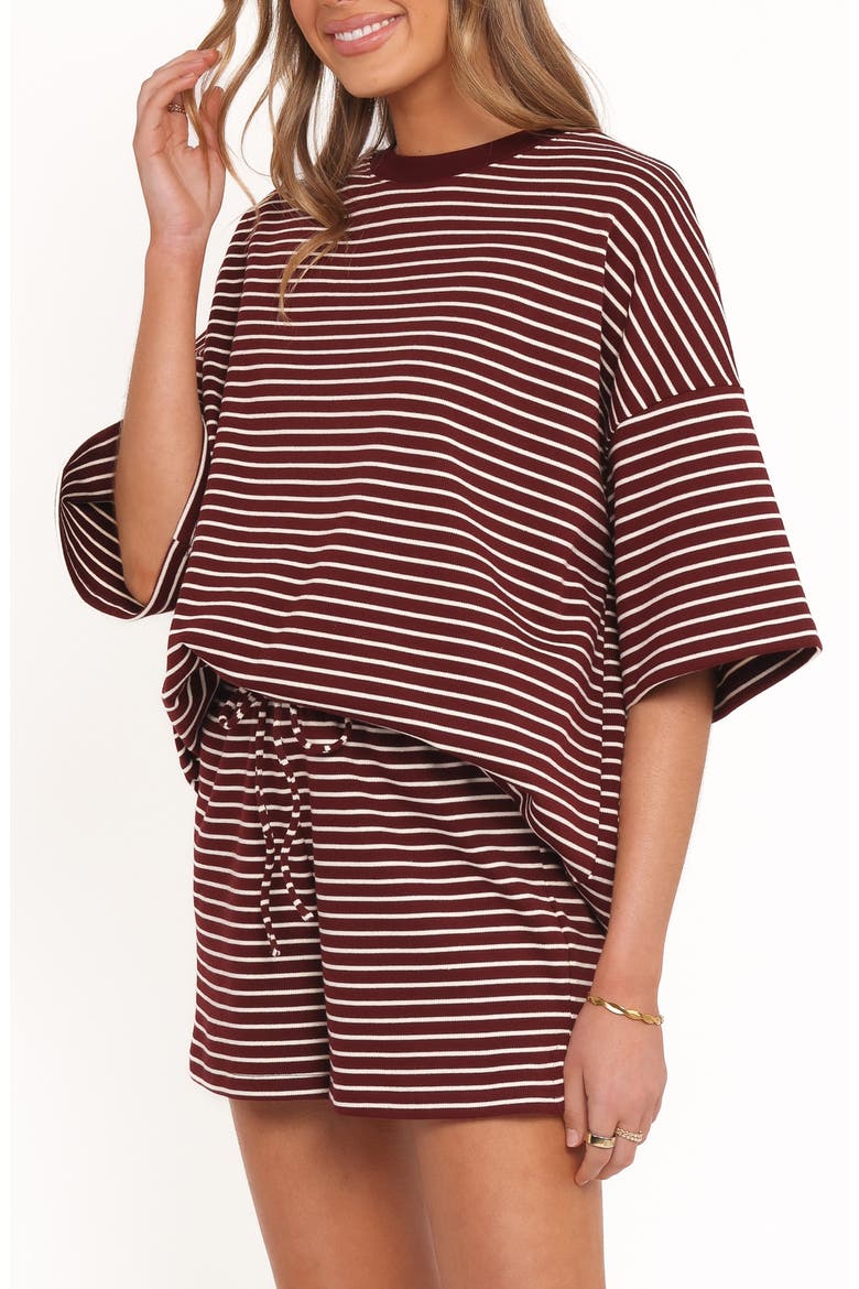 Hellen Stripe Knit Cotton Top & Shorts Set, Alternate, color, BROWN CREAM