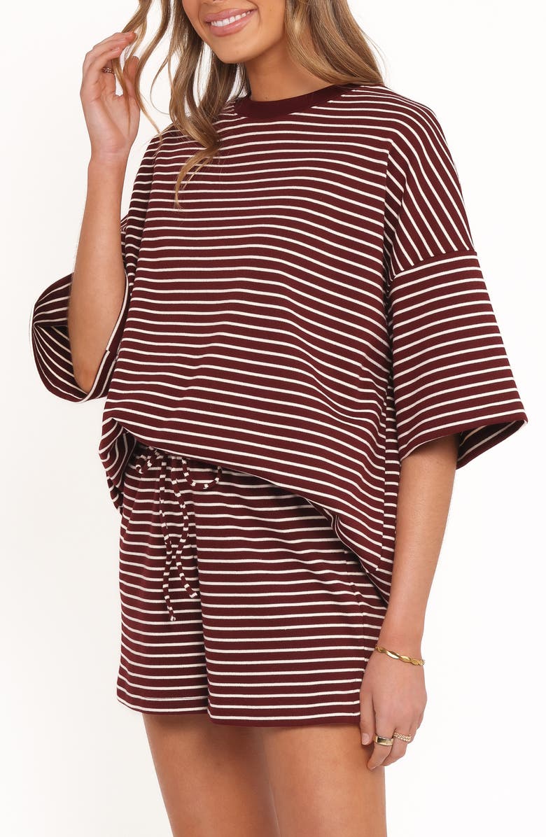 Petal & Pup Hellen Stripe Knit Cotton Top & Shorts Set, Alternate, color, Brown Cream