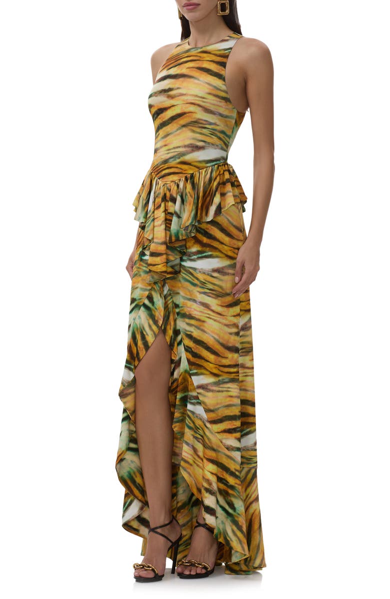 AFRM Bovina Tiger Print Sleeveless Dress, Alternate, color, Citron Tiger